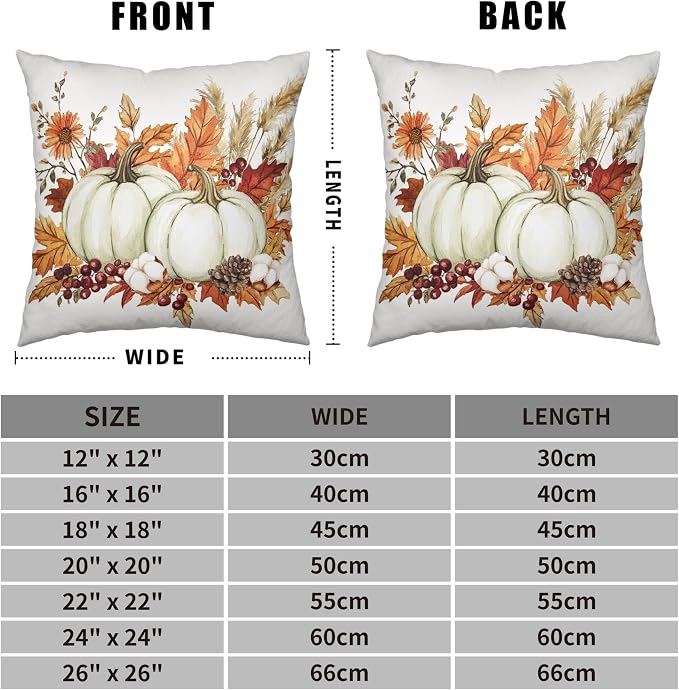 Fall Pumpkin Pillow Covers 20x20 Set of 2 Autumn Harvest Throw Pillow Covers Maple Leaves Pillowcase Thanksgiving Cushion Case for Home Decor Outdoor Sofa