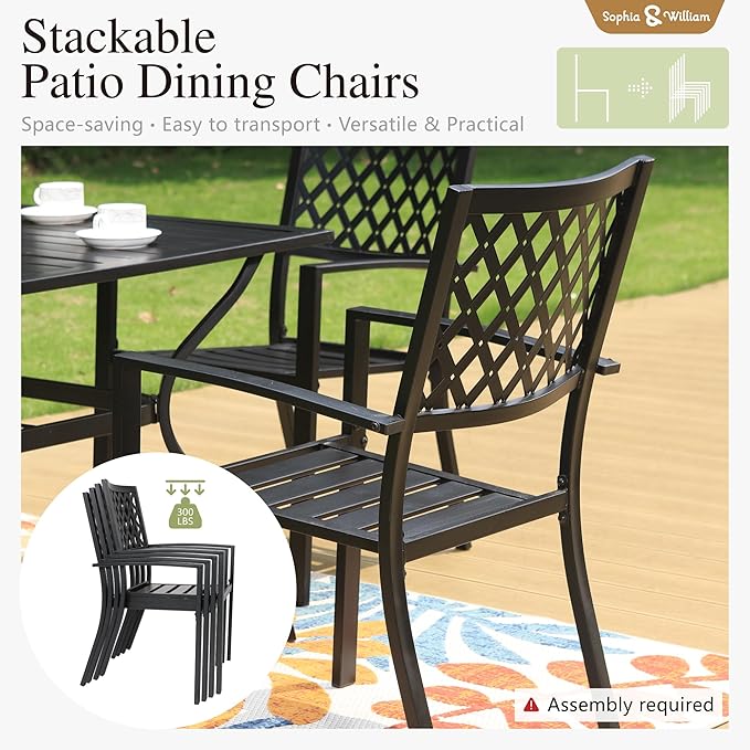 Sophia & William Patio Table and Chairs Set, Outdoor Dining Set for 6, 7 Piece Metal Patio Furniture, 64" Black Rectangular Table(Diamond)