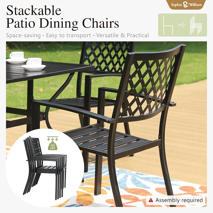 Sophia & William Patio Table and Chairs Set, Outdoor Dining Set for 8, 9 Piece Metal Patio Furniture, 99" Expandable Rectangular Table with Wood-Like Tabletop(Diamond)