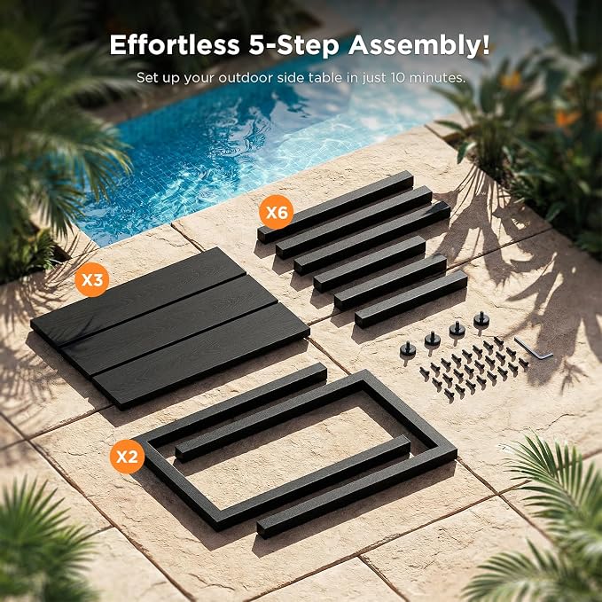 ODK Outdoor Side Tables Set of 2, Adirondack Patio End Table with Weather-Resistant Waterproof Top for Hot Tub Garden, Balcony, Poolside, 2PCS, Black