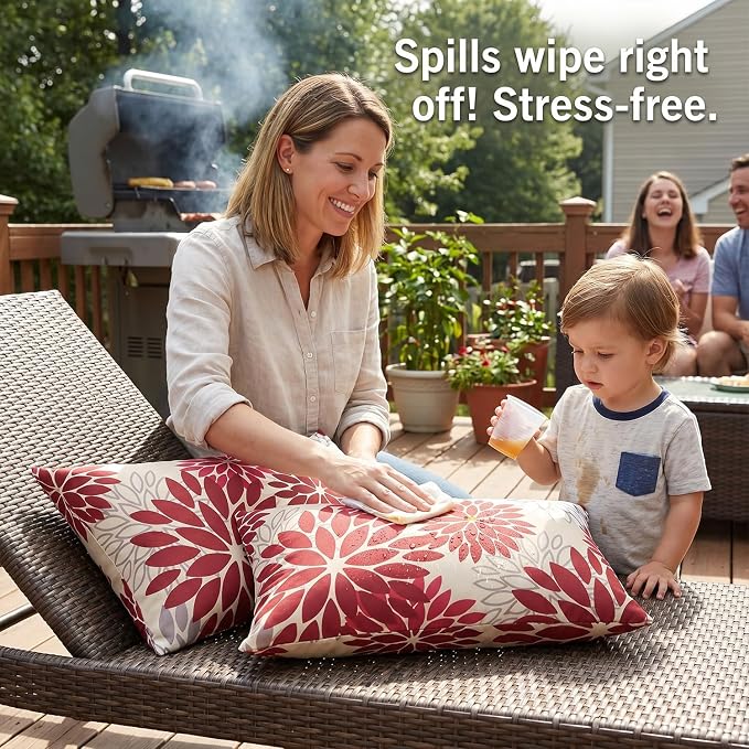 Outdoor Waterproof Pillow Covers Set of 2 Dahlia Decorative Throw Pillow Covers 12x20 Inch Waterproof Cushion Cover Red and Pink Square Pillowcases for Living Room Patio Garden Couch Bench