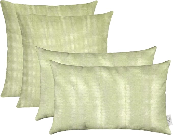 RSH DECOR: Outdura Lumbar & Square Pillows Set of 4 | 20" x 12" & 20" x 20" | Water and Fade-Resistant Performance Fabric | Outdoor Throw Pillows | Made in USA (Moonbeam Basil)
