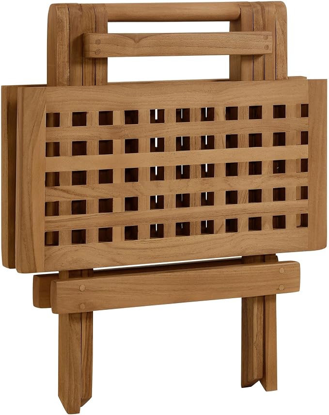 Modway Vienna Outdoor Patio Teak Wood Folding Side Table in Natural – Weather-Resistant 20 Inch Square End Table with Slatted Table Top – Bistro Table – Breakfast Table – Deck Side Table for Backyard