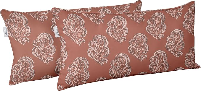 Indoor/Outdoor Polyester Fabric Lumbar Pillow Cover, All-Weather Waterproof Rectangular Cushion Case for Patio Furniture, 12 x 18 Set of 2 - Block-79