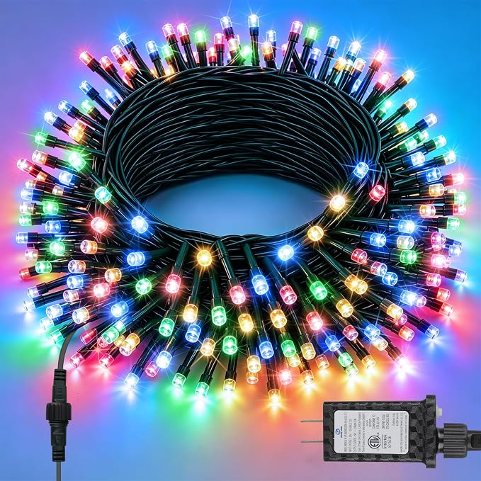66ft 200 LED Christmas Tree String Lights Outdoor Fairy Lights Plug in, Expandable Green Wire Clear Bulbs Mini Lights 8 Modes, Xmas Wedding Party Decoration (Multicolor)