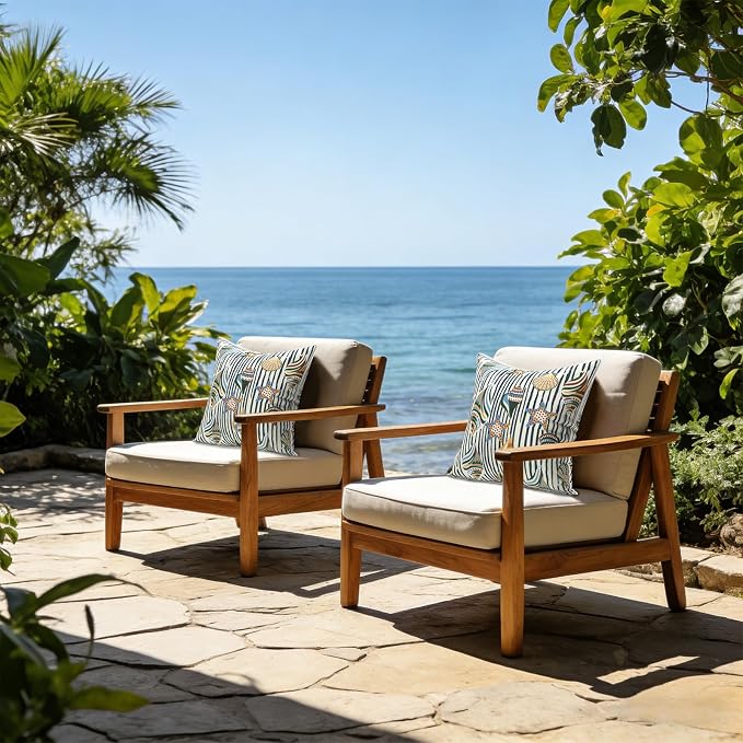 LVTXIII Outdoor Throw Pillows 16x16 Patio Waterproof Square Pillows with Piping Fade Resistant Accent Pillow for Spring Summer Garden Decoration, Set of 2, Crayon Shells