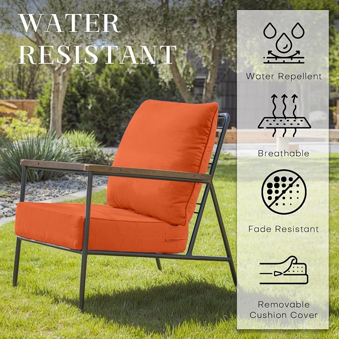 Luxury 24*24*6in Outdoor Patio Cushions, 3 Pieces Orange Outdoor Cushion | 6in Outdoor Patio Cushions, Water-Resistant, Reversible, Removable Cover, for Patio Chairs Sofa Couch Loveseat