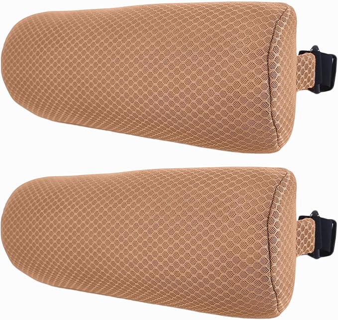 2 Pack Headrest Pillow for Patio Chaise Lounge,Recliner,Beach Chair,Brown | Resilient 3D mesh pillow with removable washable cover, adjustable elastic strap, ergonomic support, lightweight portable