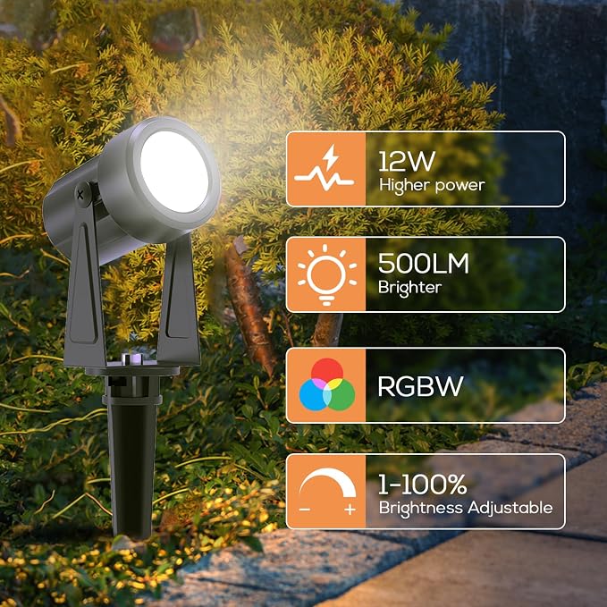 SUNTHIN 4 Pack Outdoor RGBW Landscape Lights, Color Changing Spot Uplights | Dusk to Dawn Sensor Controller with Remote, IP65 Waterproof Outdoor LED Yard Lights for Garden, Trees & Pathway