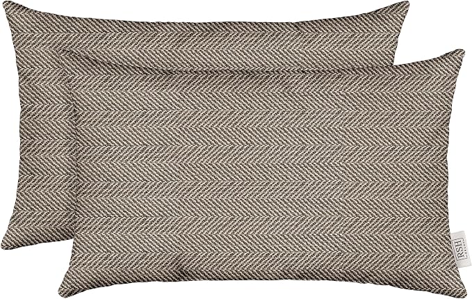 RSH DECOR: Sunbrella Jumbo Lumbar Pillows Set of 2 | 26" x 16" | Water and Fade-Resistant Fabric | Outdoor Pillow Covers with Down-Alternative Inserts | Made in USA (Aviva Cumin Herringbone)
