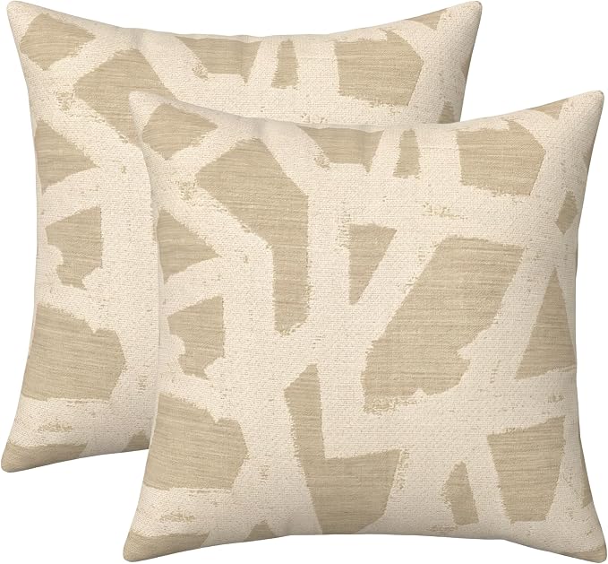 RSH DECOR: Sunbrella Square Throw Pillows Set of 2 | 17" x 17" | Water and Fade-Resistant Performance Fabric | Outdoor Pillow Covers with Down-Alternative Inserts | Made in USA (Draft Parchment)