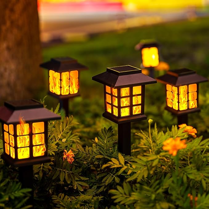 GIGALUMI Solar Lights Outdoor Waterproof 10 Pack, LED Garden Decor | Flickering Flame LED Solar Garden Lights Outdoor Decor, 8 Hours of Landscape Lighting for Garden