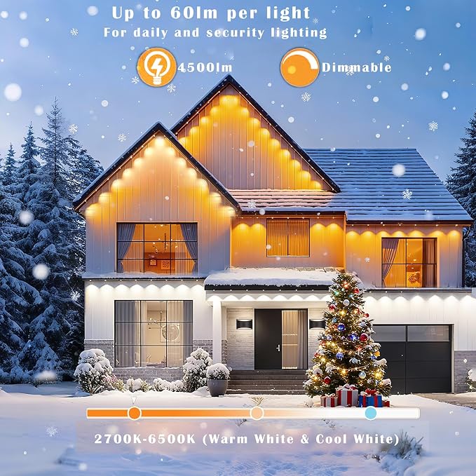 Outdoor Christmas Lights - 50ft Smart RGB+IC Color Eaves Lights with 63 Scene, IP67 Waterproof, Alexa & Google Assistant Voice Control