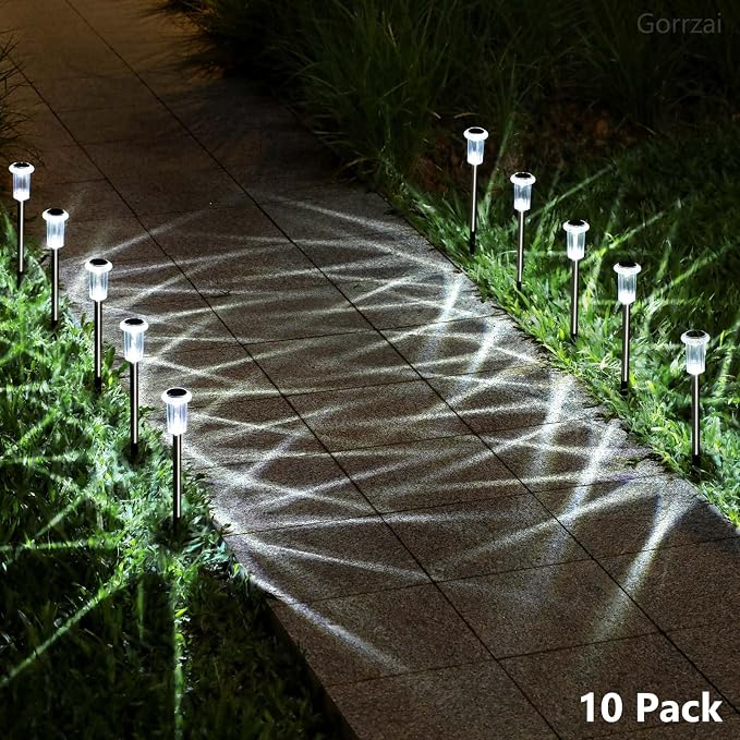 15 Pack Solar Pathway Lights Outdoor Waterproof, Cool White LED | Solar Lights Outdoor for Yard Garden Outside Walkway Driveway Landscape Lighting, Auto On/Off Stainless Steel Stake Lights