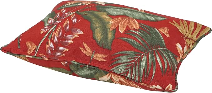 13 x 20 Inch Outdoor Lumbar Pillow with Insert Set of 2, Decorative Piping Edge Waterproof Fade Resistant Fluffy Throw Pillows for Patio Furniture Chair Bench Couch - Rust Red Floral