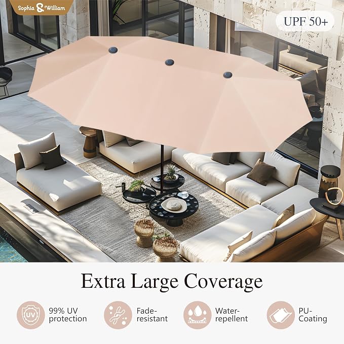 Sophia & William Patio Dining Set for 6 Person, Outdoor Dining Set with Umbrella, Patio Furniture Set for Deck Lawn Garden Backyard (Beige Umbrella,Base Not Included)