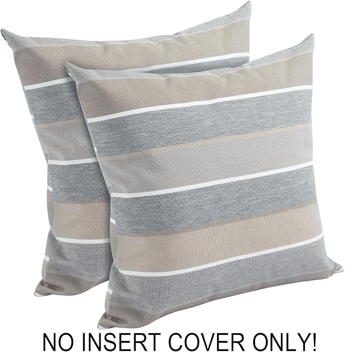 FUNHOME Waterproof Outdoor Throw Pillow Covers Set of 2,Home Decor for Garden Patio Furniture,Couch,Sofa 18 x18 Inch Decorative Pillows Cover Only,NO Insert(Gray Stripe)