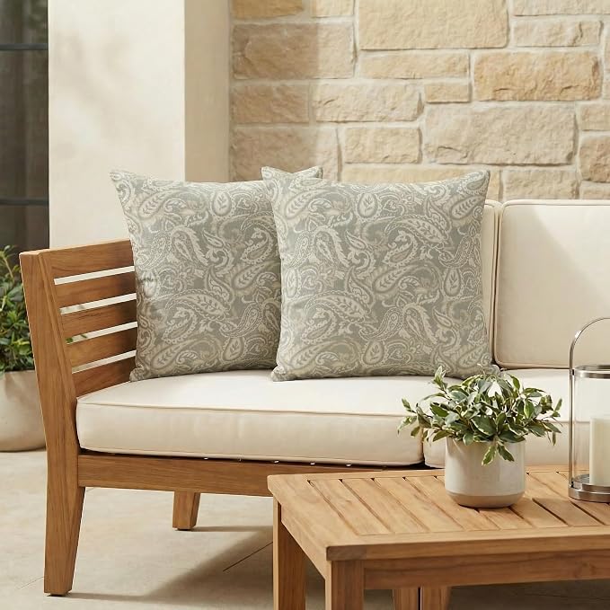 RSH DECOR Square Throw Pillows Set of 2, 20" x 20", Outdoor Pillows Waterproof, Outdoor Pillow Covers, Pillow Covers for Couch, Ayideal Fossil, Made in USA
