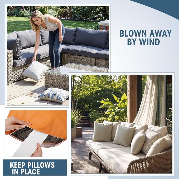Novabright 4 Pcs Weighted Inserts Strip for Outdoor Pillows Wind Resistant Hidden Weighted Inserts Keep Pillows from Blowing Away Easy to Install Remove for Patio Deck Yacht Balcony Rooftop 17" x 3"