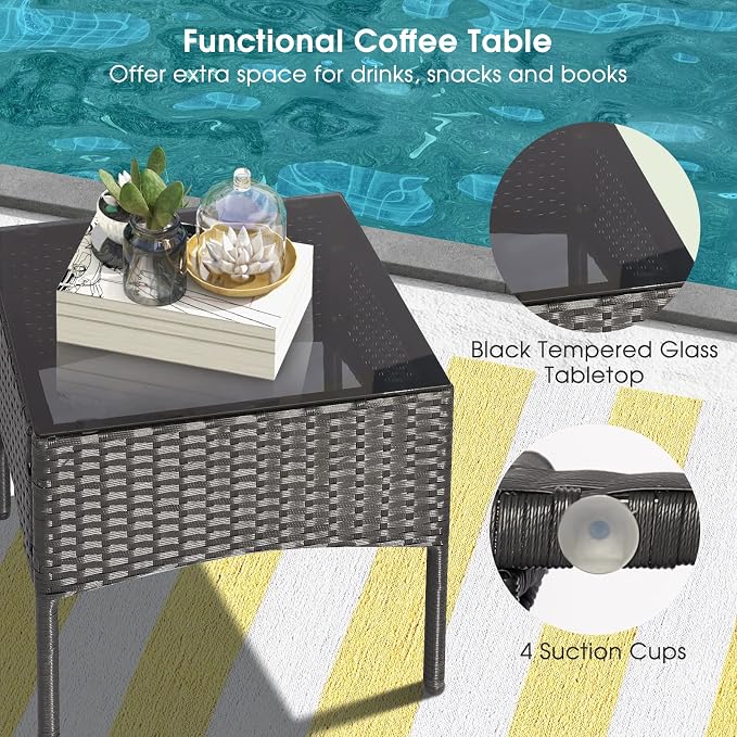 HAPPYGRILL 8 Piece Patio Furniture Set Outdoor Rattan Wicker Sofa Set with 2 Coffee Tables & 2 Ottomans, Rustproof Metal Frame, Soft Seat Cushions, Patio Wicker Conversation Set for Backyard Poolside