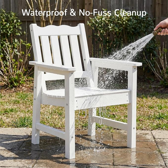 Stoog Oversized Patio Chair, All-Weather Outdoor Chairs with Curved Backrest, 400 lbs Support Patio Dining Chair, for Backyard, Garden, Porch, Deck and Balcony, White