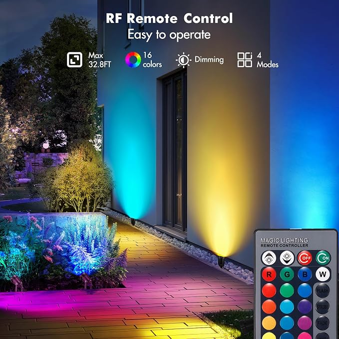 Landscape Lighting - 6W RGB Color Changing Halloween Landscape Lights 120V Christmas Outdoor LED Spotlight with Remote Control Waterproof Spot Lights for Yard Garden Patio Driveway (2 Pack)