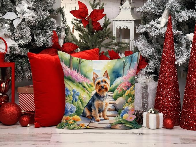 Caroline's Treasures Silky Terrier Spring Path Throw Pillow Machine Washable, Indoor Outdoor Decorative Pillow for Couch, Bed or Patio, 14Hx14W