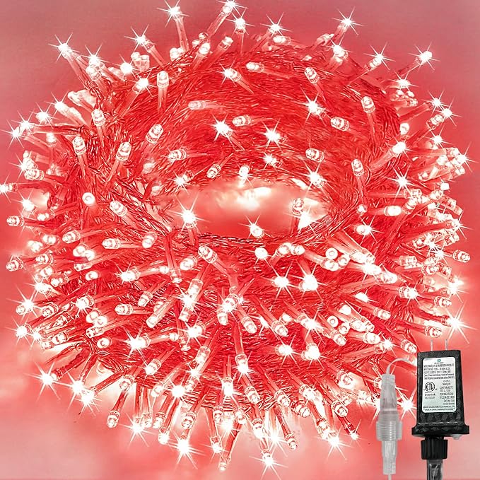 Connectable 240LED Red String Lights Outdoor/Indoor, Extendable Plug in Twinkle Fairy Lights Waterproof with 8 Modes&Timer Function for Garden Bedroom Patio Tree Christmas Decorations