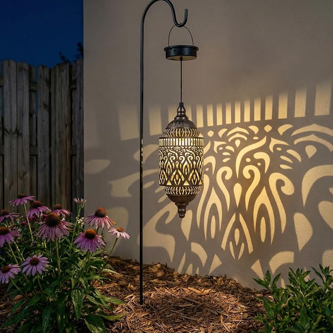 Twinkya Hanging Solar Lights Outdoor Garden Decor, Decorative Waterproof Metal Moroccan Solar Lantern Lamp, Outside Decorations for Patio Yard Porch Backyard Decor, Gardening Gifts for Women Mom