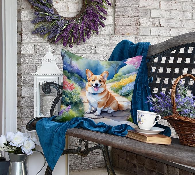 Caroline's Treasures Corgi Spring Path Throw Pillow Machine Washable, Indoor Outdoor Decorative Pillow for Couch, Bed or Patio, 18Hx18W