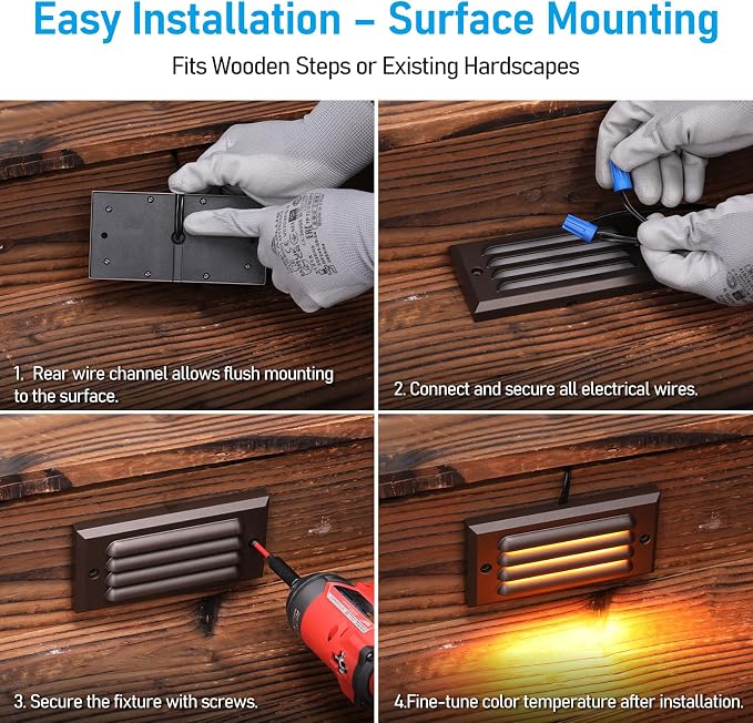 LEONLITE 12-Pack 5CCT 6 Inch Low Voltage LED Step Lights Outdoor | Horizontal Louvered Stair Lights, 12–24V AC/DC, IP65 Waterproof, 1800/2700/3000/4000/5000K, ETL, Aluminum, Oil Rubbed Bronze