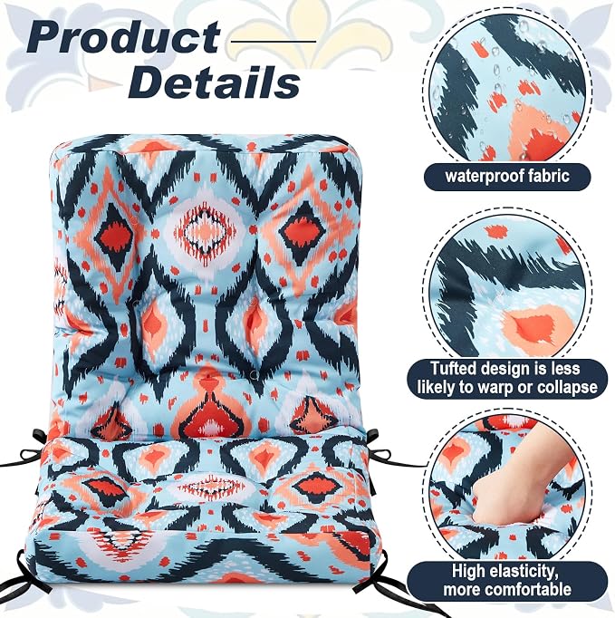 Hoteam 4 Set Outdoor Patio Chair Cushions 20 x 42 in Deep Seat Waterproof Patio Cushions Set for Furniture Replacement Removable Seat and Back (Ethnic Style)