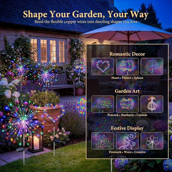 Solar Firework Lights Outdoor 4 Pack, 120LED Solar Starburst Garden Lights with 8 Modes, Waterproof Decorative Sparkle Light for Backyard, Garden, Patio Lawn Landscape & Halloween Decor