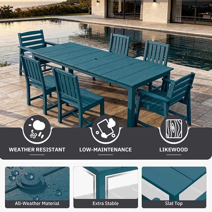 AreShark Patio Dining Chair Set of 2,All Weather HDPE Outdoor Dining Armless Chairs with Wide Seat and Backrest,Weatherproof Patio Chairs for Garden,Backyard,Deck,Navy Blue