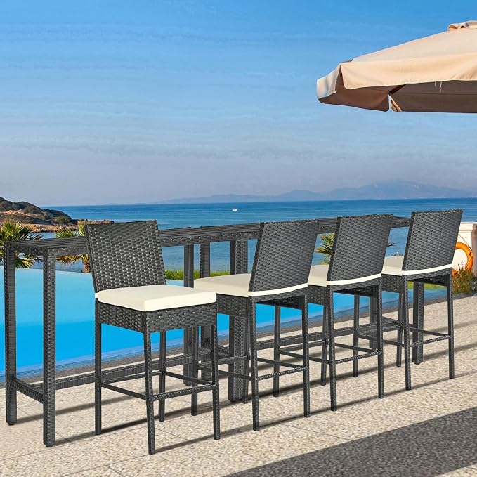 Outdoor Bar Table, Outdoor Console Table for Patio 45" Long Bar Height Table Hot Tub Tall Tables Wicker High Top Pub Serving Tables Narrow Sofa Sideboard Black