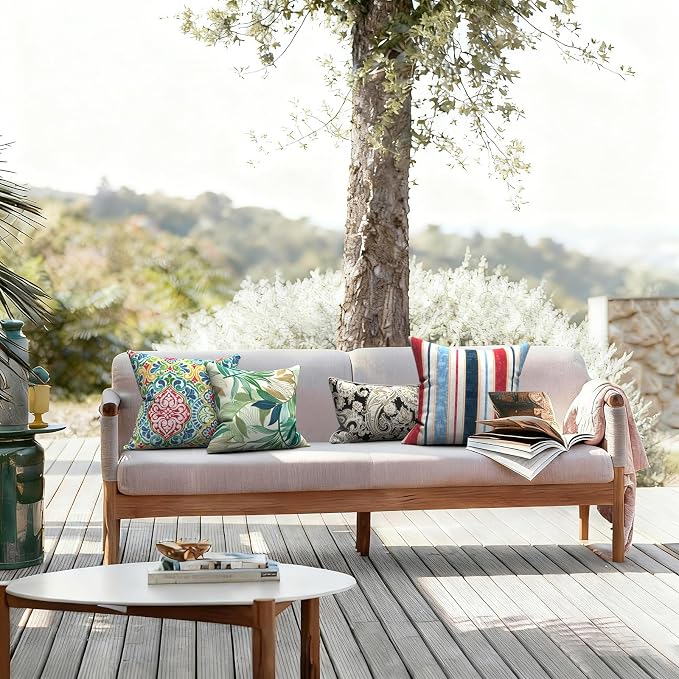LVTXIII Outdoor/Indoor Throw Pillows, Decorative Throw Pillows with Inserts, 18"x18" Square Pillows for Bed, Couch, Sofa and Patio Furniture, Set of 2, Damask Red