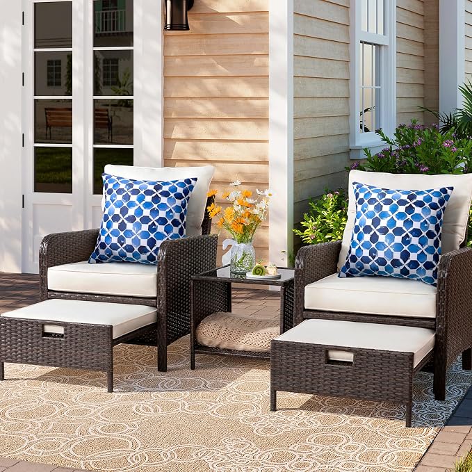 18x18 Waterproof Outdoor Pillows, Set of 2 Outdoor Throw Pillows | Patio Furniture Pillows, Fluffy Decorative Pillows, Waterproof &Fade Resistant, Removable & Washable, Blue White with Plaid
