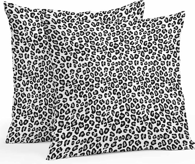 Vandarllin Outdoor Throw Pillows Covers 18x18 inch Set of 2 Waterproof Black Leopard Print Decorative Zippered Cushion Covers for Patio Furniture, Luxury Animal Fur Pattern Lumbar Pillowcases