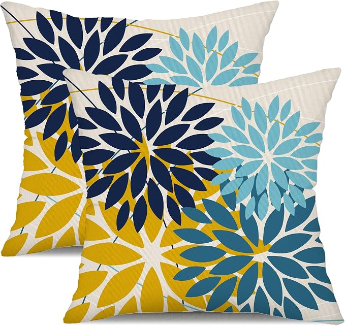 DFXSZ Pack of 2 Outdoor Waterproof Throw Pillow Covers 18x18 Dark Yellow | Polyester Colorful Spring Summer Floral Decorative Cushion Cases(NO INSERT),For Couch Patio Funiture Garden Home Decor