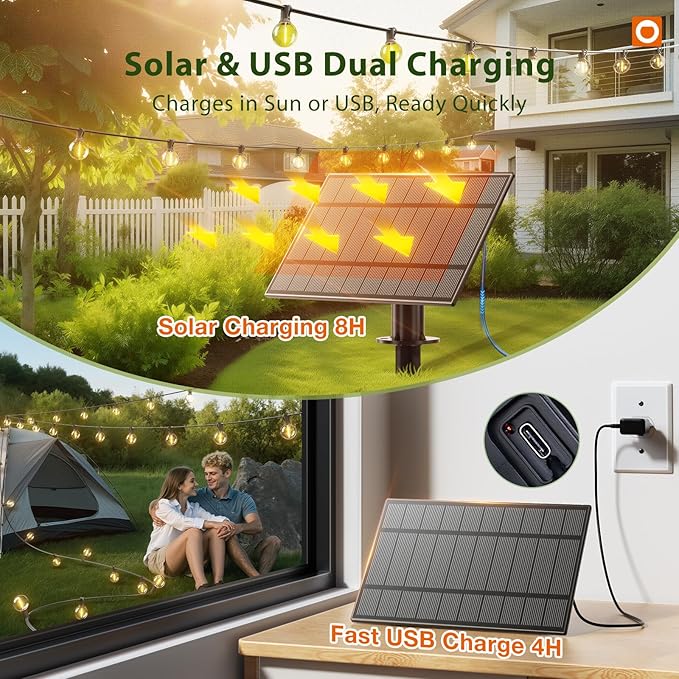 addlon 100FT Solar String Lights Outdoor with Remote, 54 LED Shatterproof | USB Charging, 20+ Hour Runtime, Dimmable & Timable, G40 Waterproof Solar Lights for Outside Backyard Patio Garden Decor
