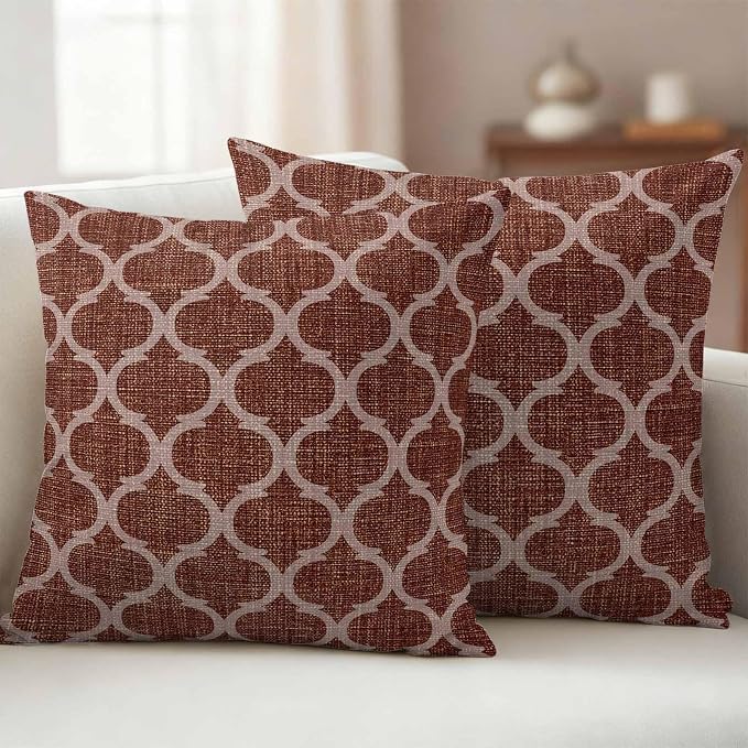 Brown Moroccan Outdoor Pillow Covers 16x16 Inch Throw Pillow Covers Set of 2 Waterproof Decorative Pillow Cases Morocco Abstract Quatrefoil Geometric Cushion Covers for Patio Furniture Garden Couch