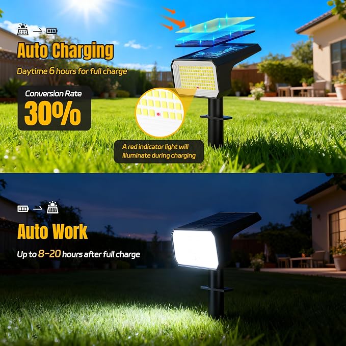 Solar Spot Lights Outdoor Waterproof, 6 Pack, 118 LED Cool White | IP67, 4 Modes Auto On/Off, for Yard Garden Pathway Walkway Tree Patio Driveway