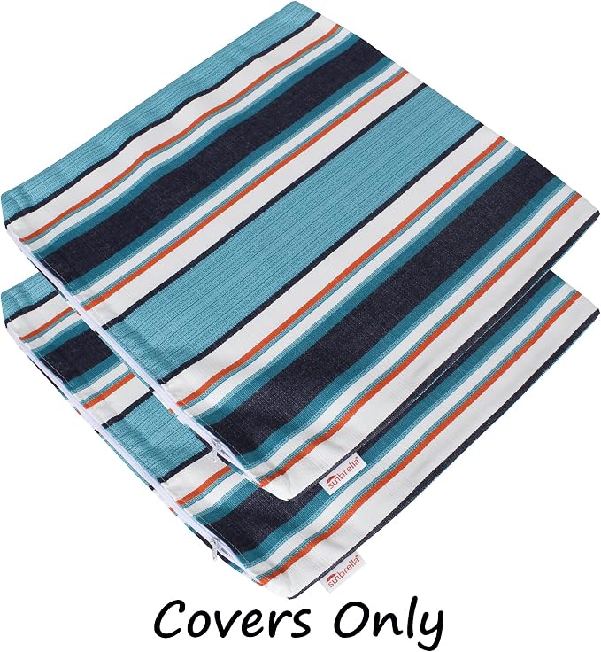 Outdoor/Indoor Sunbrella Throw Pillow Cover Only Square Set of 2 Pieces 24 inch x 24 inch Token Surfside Stripe - Insert Not Included, Navy/Teal