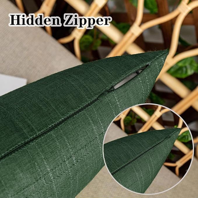 Kevin Textile Outdoor Waterproof 22”x22” Pillow Covers 2 Pack, Army Green | Water Resistant, Soft Faux Linen-cotton Yarn-dyed Woven Texture Throw Pillow Covers for Tent Patio Garden Couch Sofa