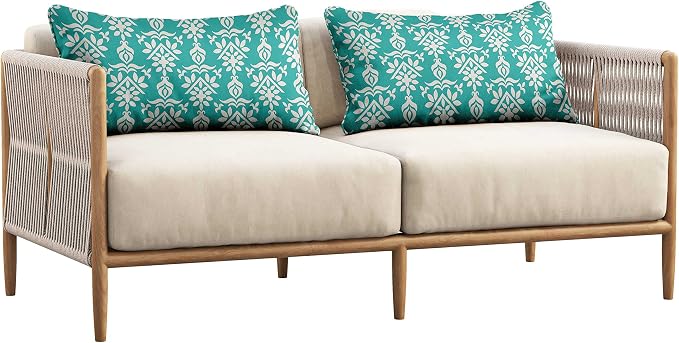 Indoor/Outdoor Polyester Fabric Lumbar Pillow Cover, All-Weather Waterproof Rectangular Cushion Case for Patio Furniture, 12 x 20 Set of 2 - Block-74