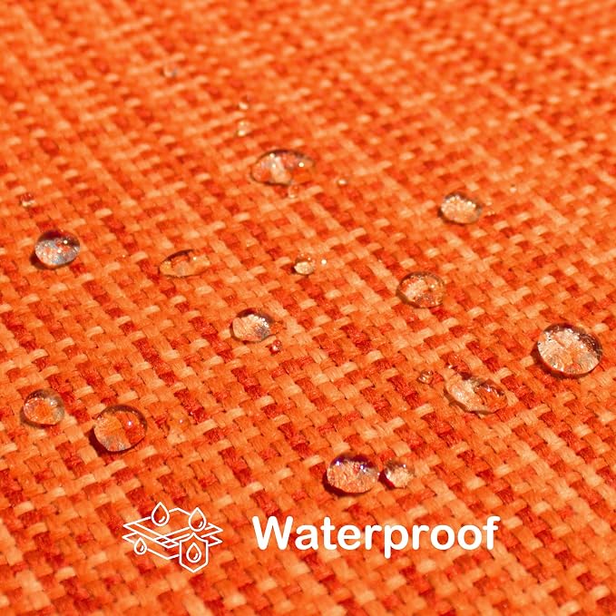 Kevin Textile Outdoor Waterproof 24x24 Inch Pillow Covers 2 Pack, Orange | Water Resistant, Faux Linen Yarn-dyed, Woven Texture Euro Throw Pillow Covers for Tent Patio Garden Couch Sofa