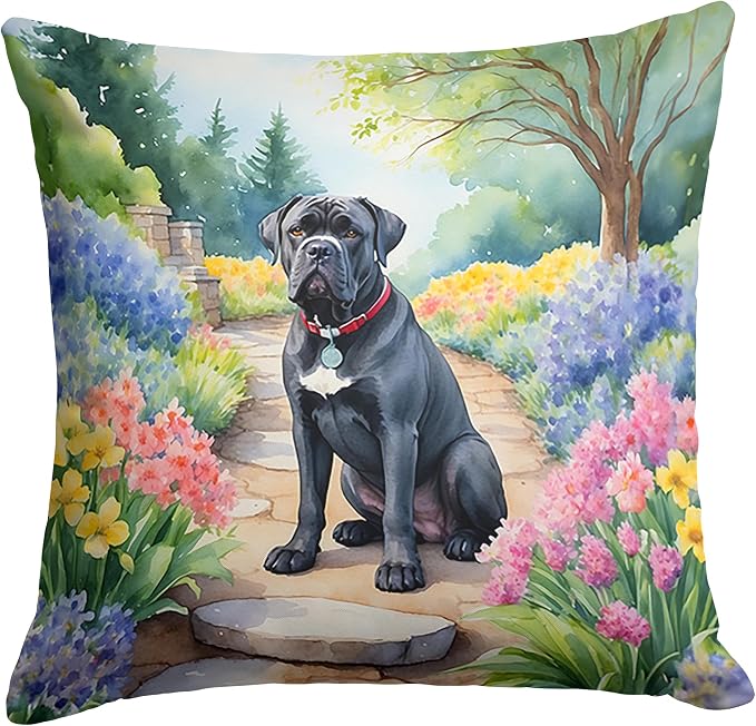Caroline's Treasures Cane Corso Spring Path Throw Pillow Machine Washable, Indoor Outdoor Decorative Pillow for Couch, Bed or Patio, 18Hx18W
