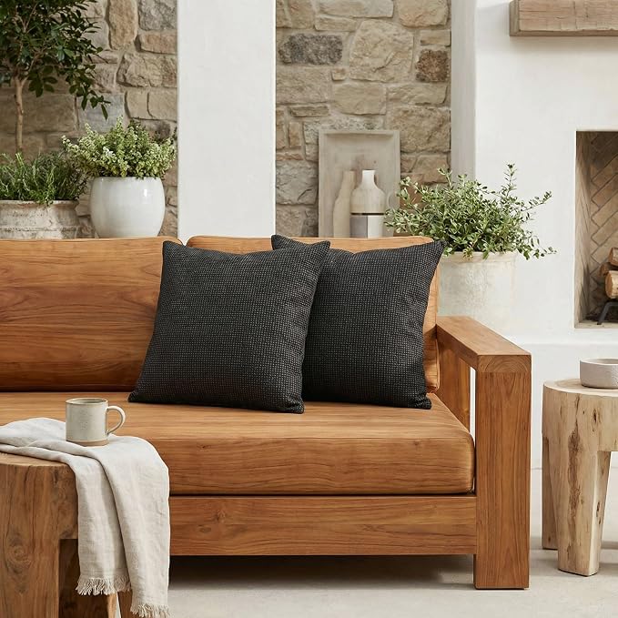 RSH DECOR: Sunbrella Square Throw Pillows Set of 2 | 24" x 24" | Water and Fade-Resistant Performance Fabric | Outdoor Pillow Covers with Down-Alternative Inserts | Made in USA (Fife Slate)