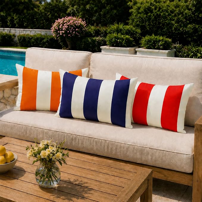 Allorry Outdoor Pillow Covers 12x20 Orange Red Striped Outdoor Decor 007G12 | Striped Pillow Covers|for Spring Summer Outdoor Waterproof Garden Patio Furniture Sofa Bed Home Decor