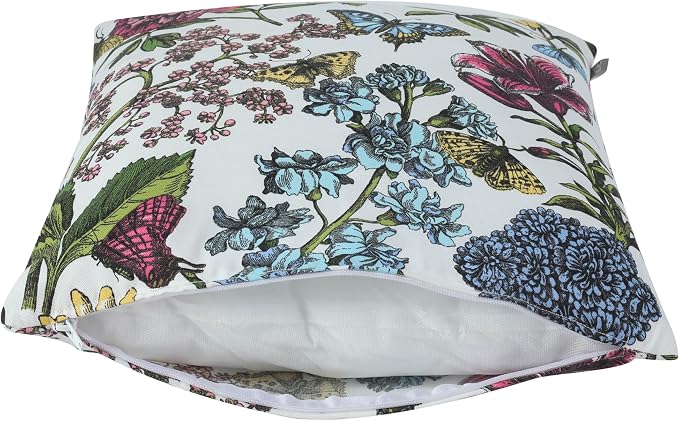 FUNHOME Water Resistant Outdoor Throw Pillows for Patio Furniture,18x18 Inch Decorative Pillows Set of 2 with Insert,Hidden Zipper Headrests for Sofa Couch Chair(Butterfly Flower)